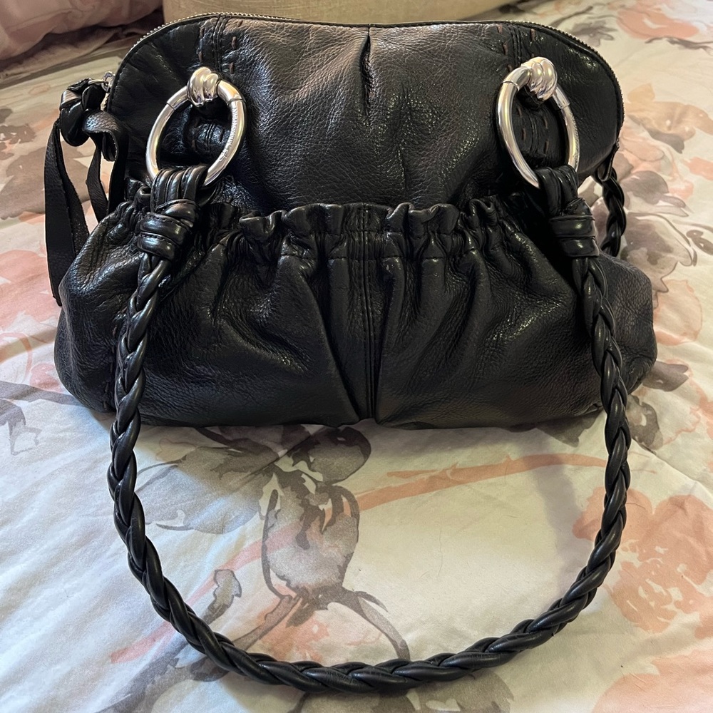 Black pebble leather B Makowsky hand bag